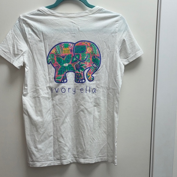 ivory ella Tops - Ivory Ella White Tee with Multicolor Tropical Elephant